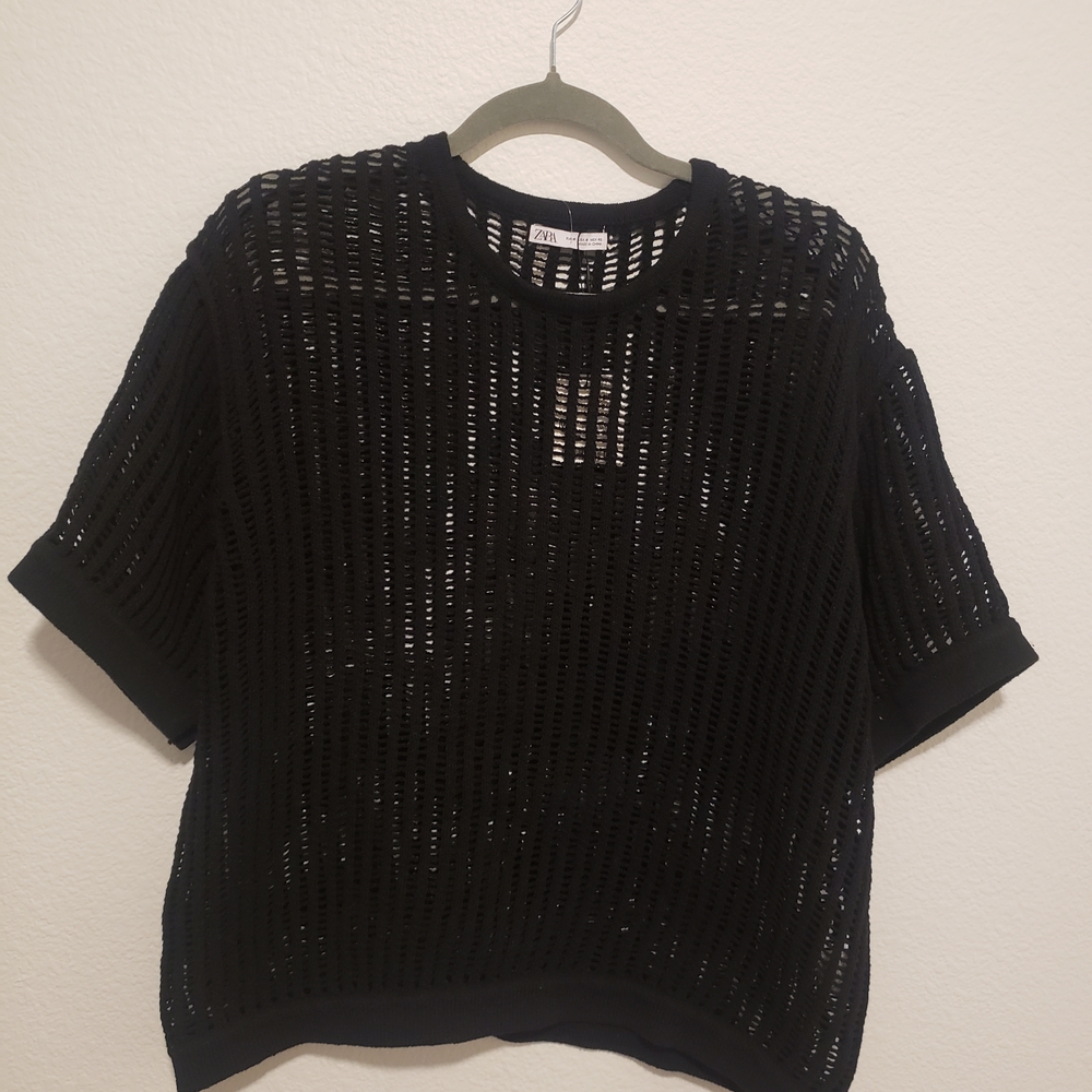 Zara Black Open-Knit Man Sweater